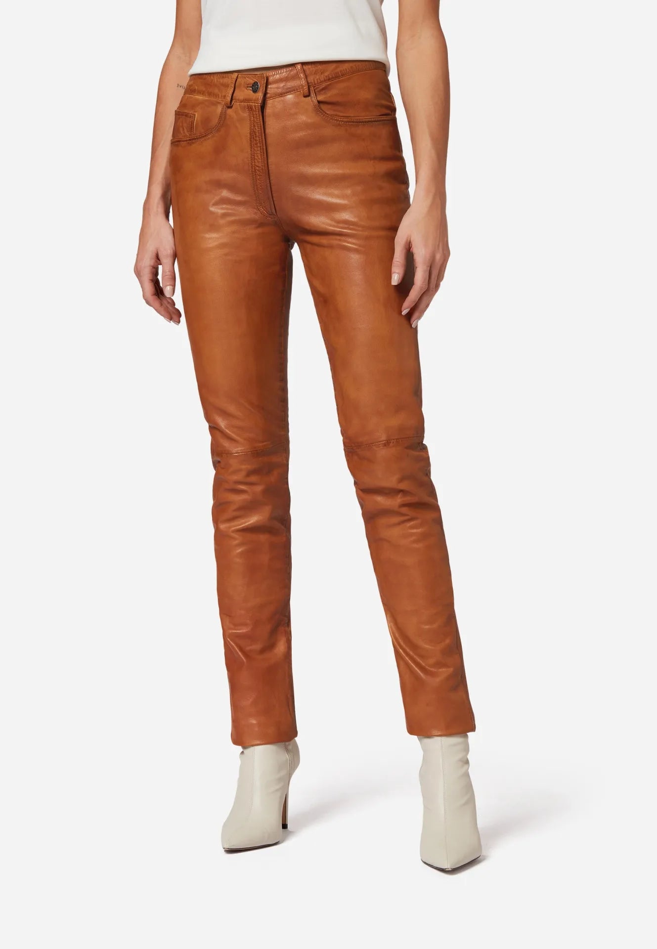 9809 Damen Lederhose - High Waist 5-Pocket Optik