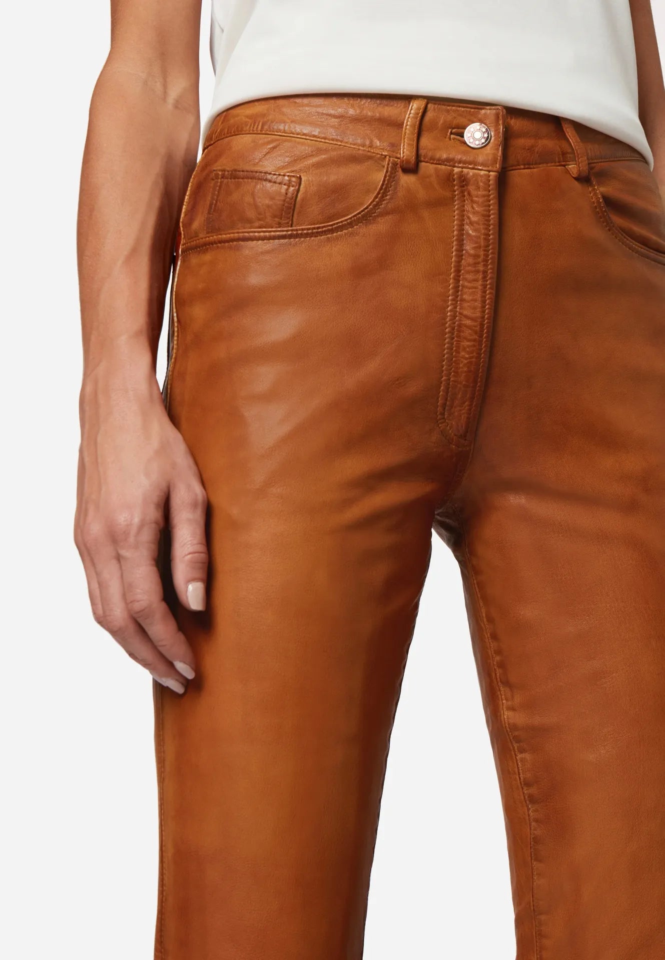 9809 Damen Lederhose - High Waist 5-Pocket Optik