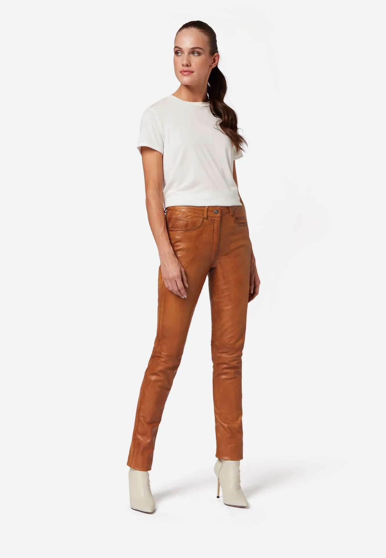 9809 Damen Lederhose - High Waist 5-Pocket Optik