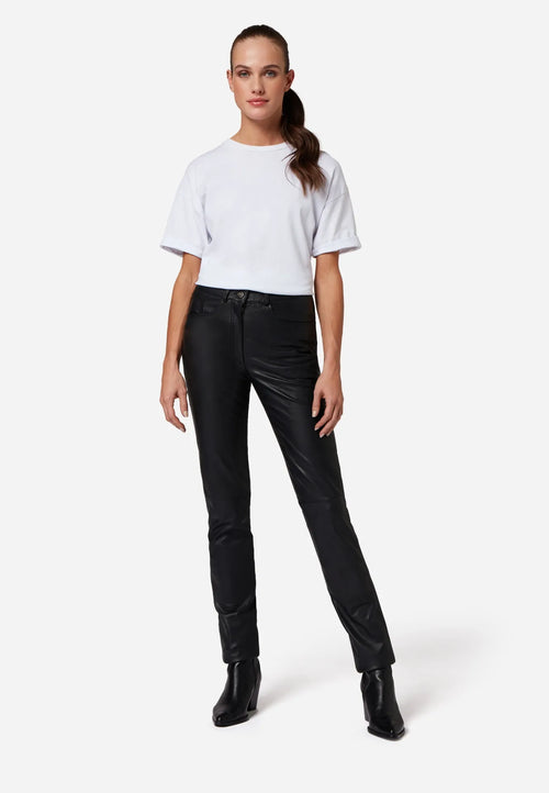 9809 Damen Lederhose - High Waist 5-Pocket Optik