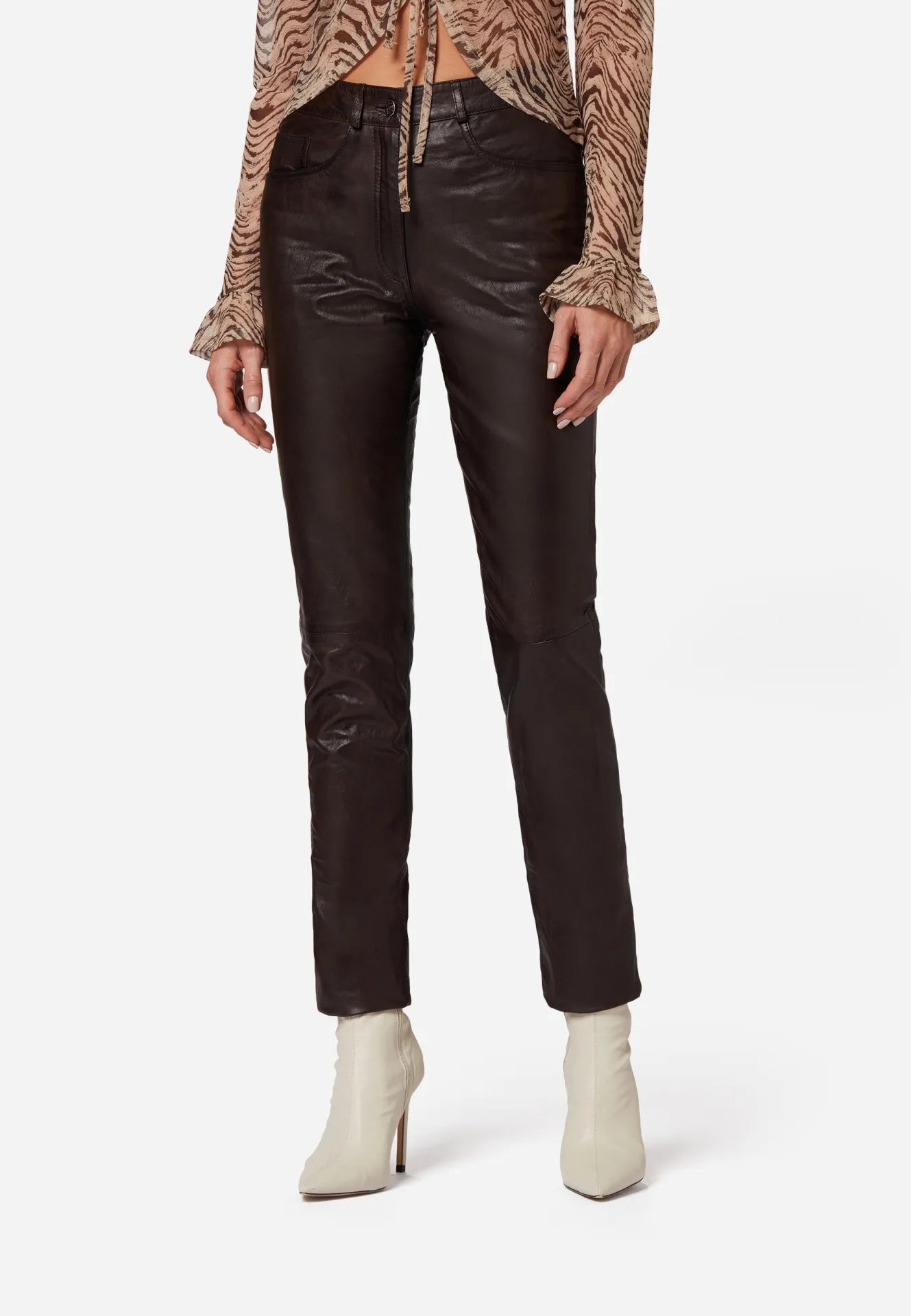 9809 Damen Lederhose - High Waist 5-Pocket Optik
