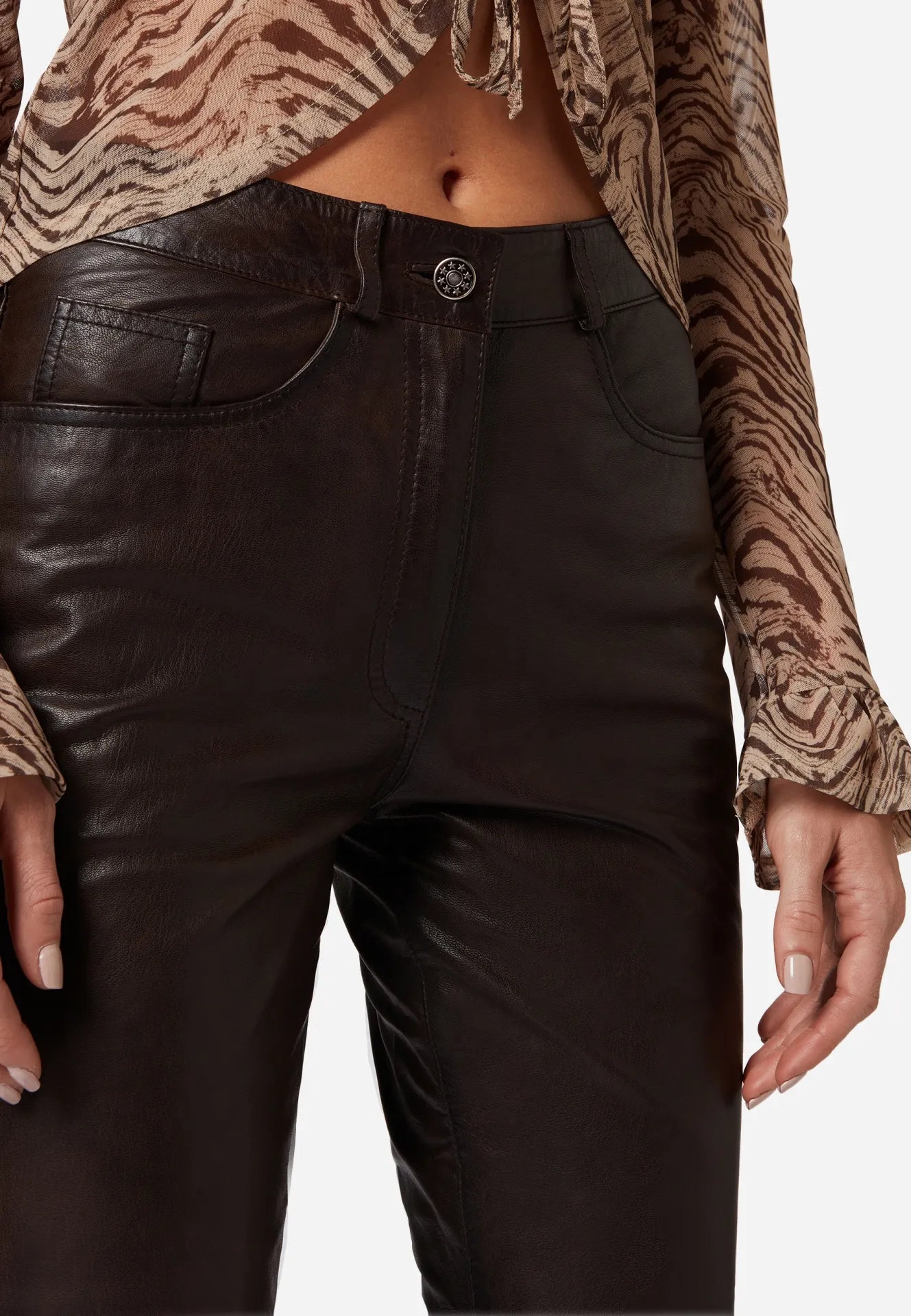 9809 Damen Lederhose - High Waist 5-Pocket Optik