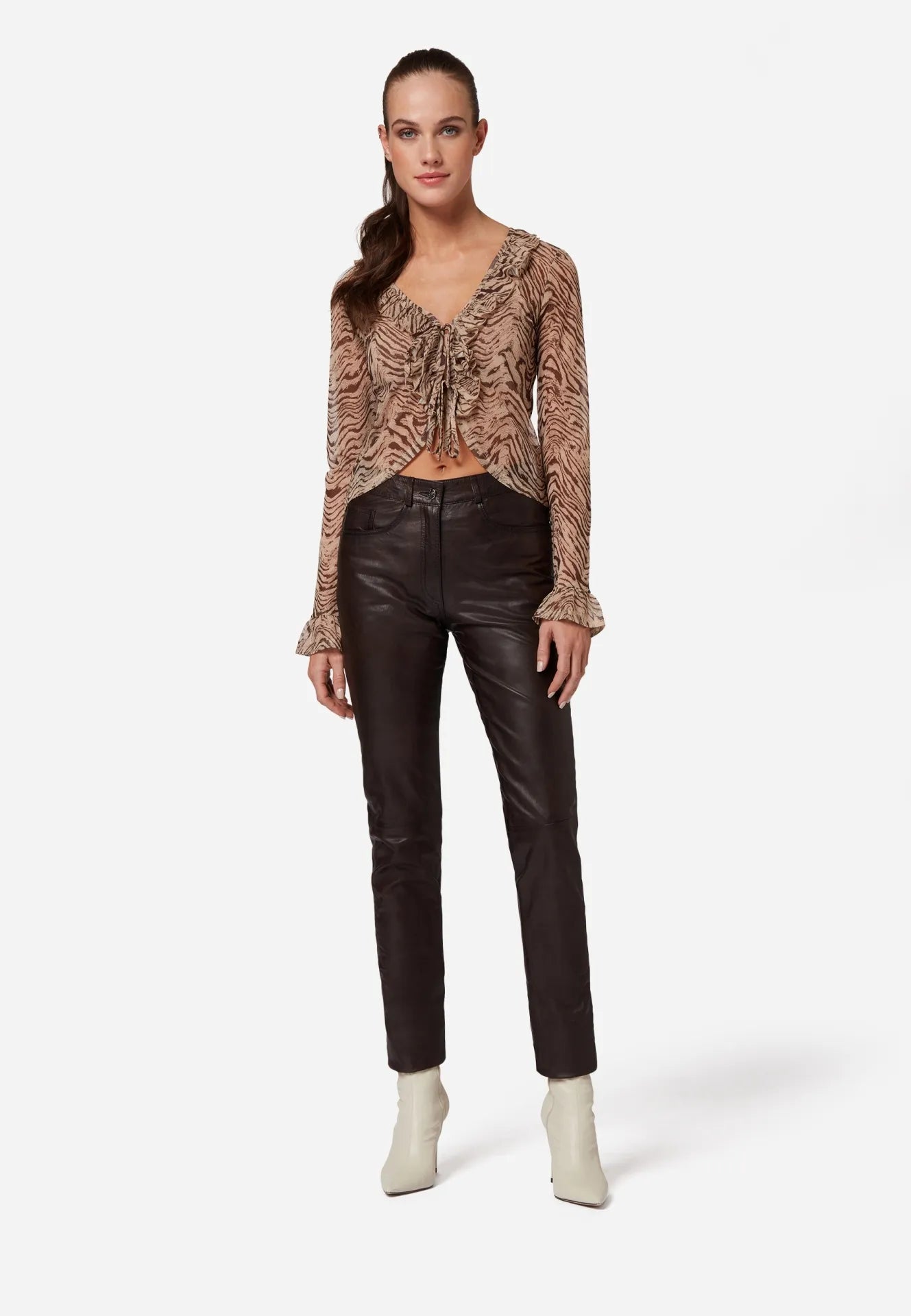 9809 Damen Lederhose - High Waist 5-Pocket Optik