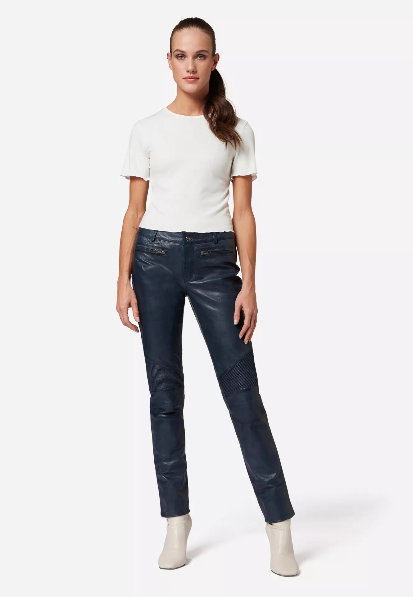 Donna Low Waist Lederjeans mit Biker-Elementen