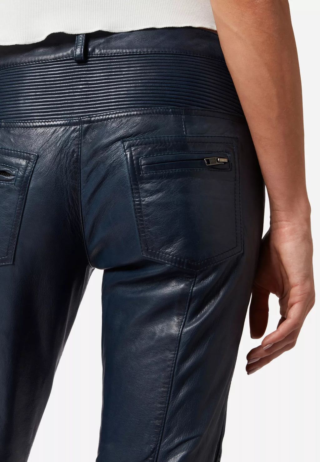 Donna Low Waist Lederjeans mit Biker-Elementen