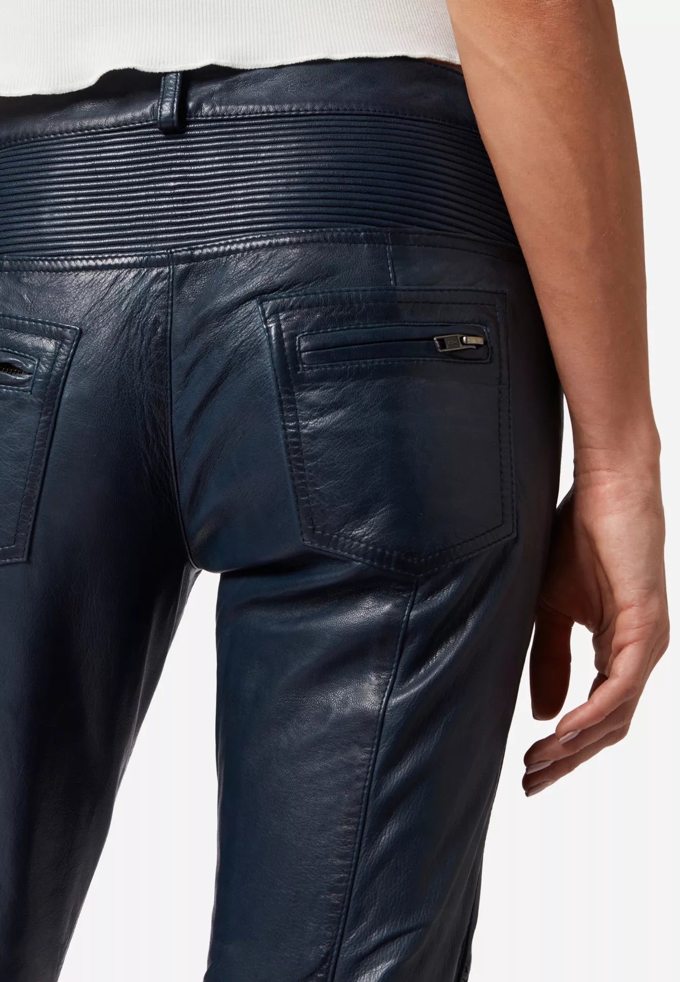 Donna Low Waist Lederjeans mit Biker-Elementen