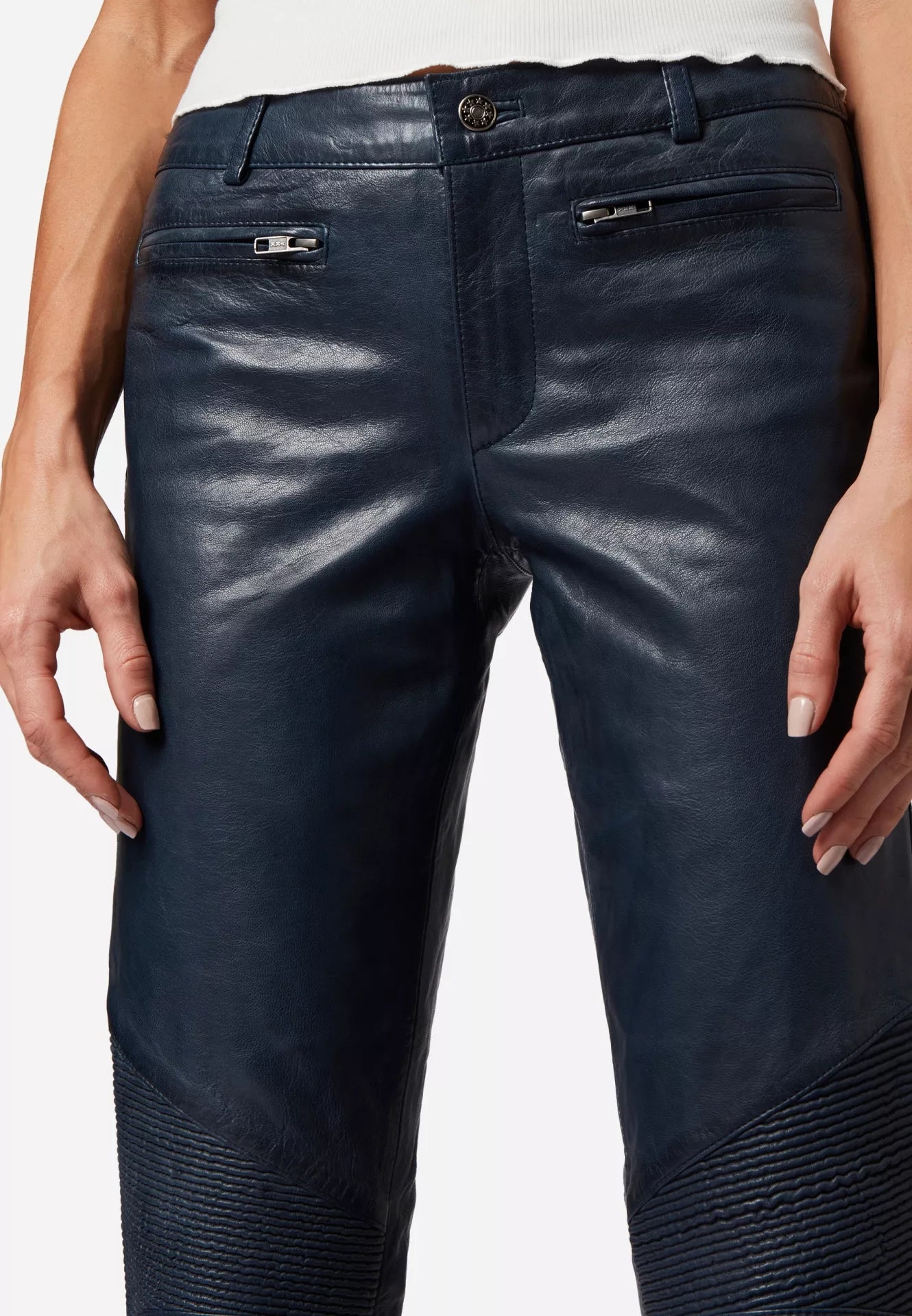 Donna Low Waist Lederjeans mit Biker-Elementen