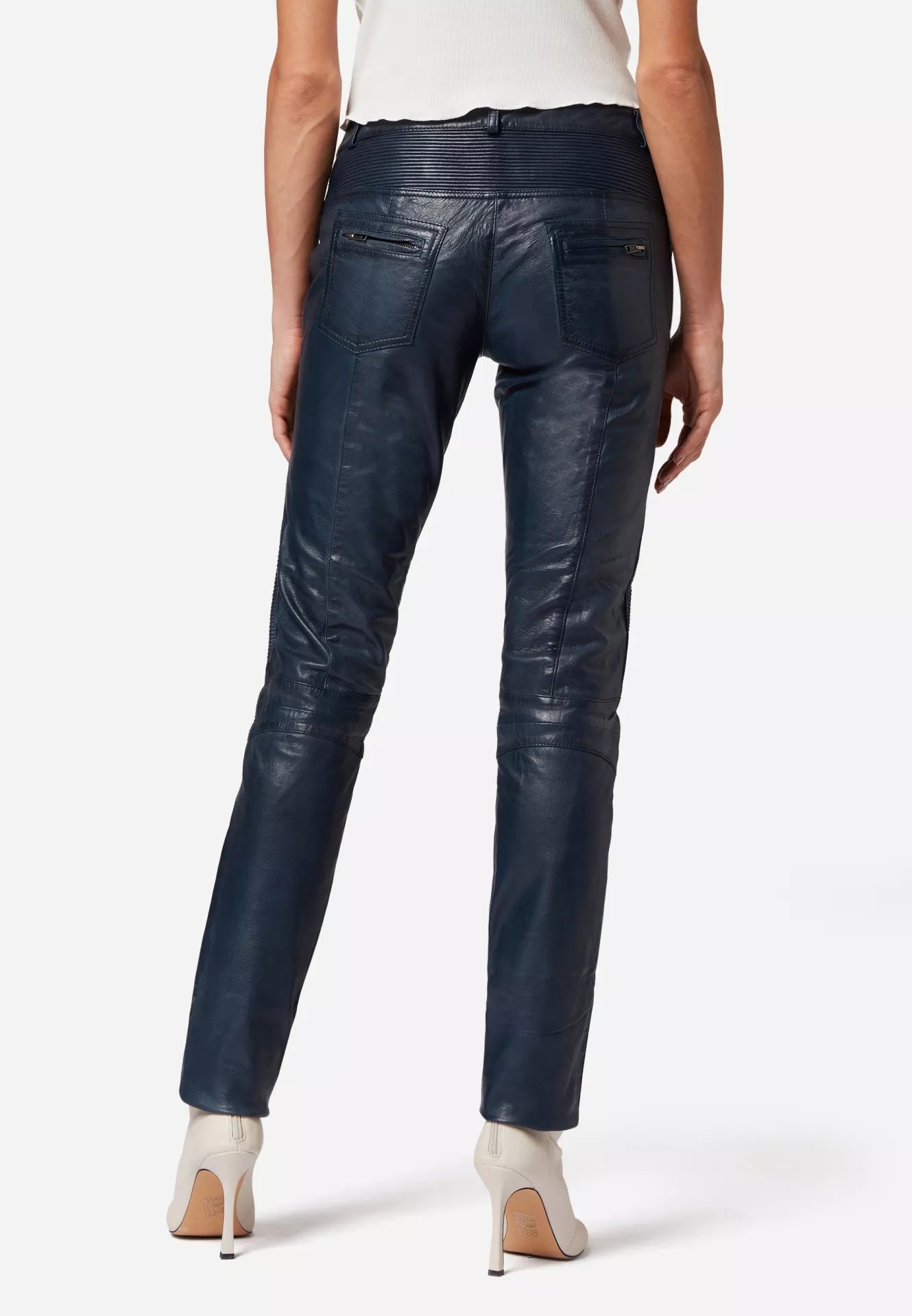 Donna Low Waist Lederjeans mit Biker-Elementen