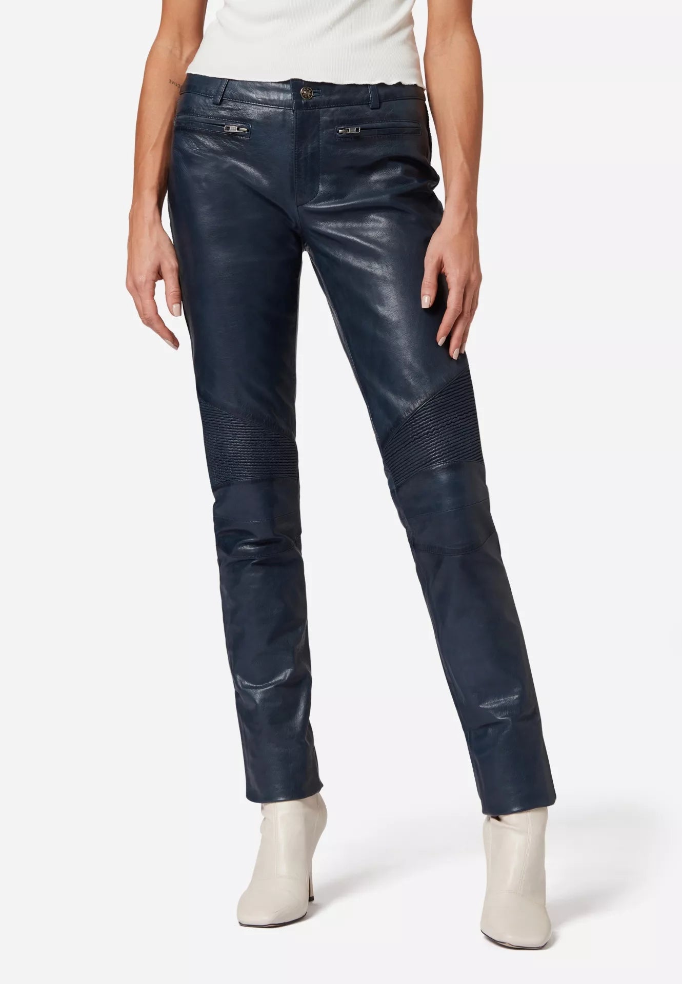 Donna Low Waist Lederjeans mit Biker-Elementen