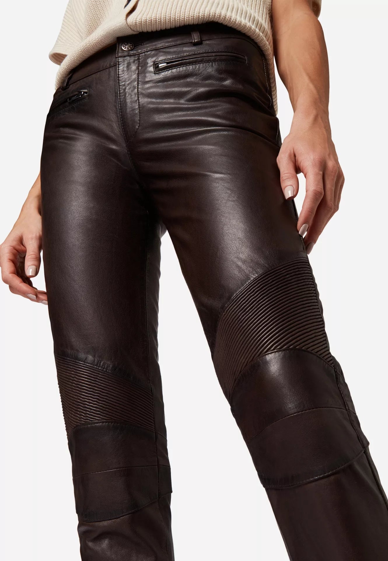 Donna Low Waist Lederjeans mit Biker-Elementen