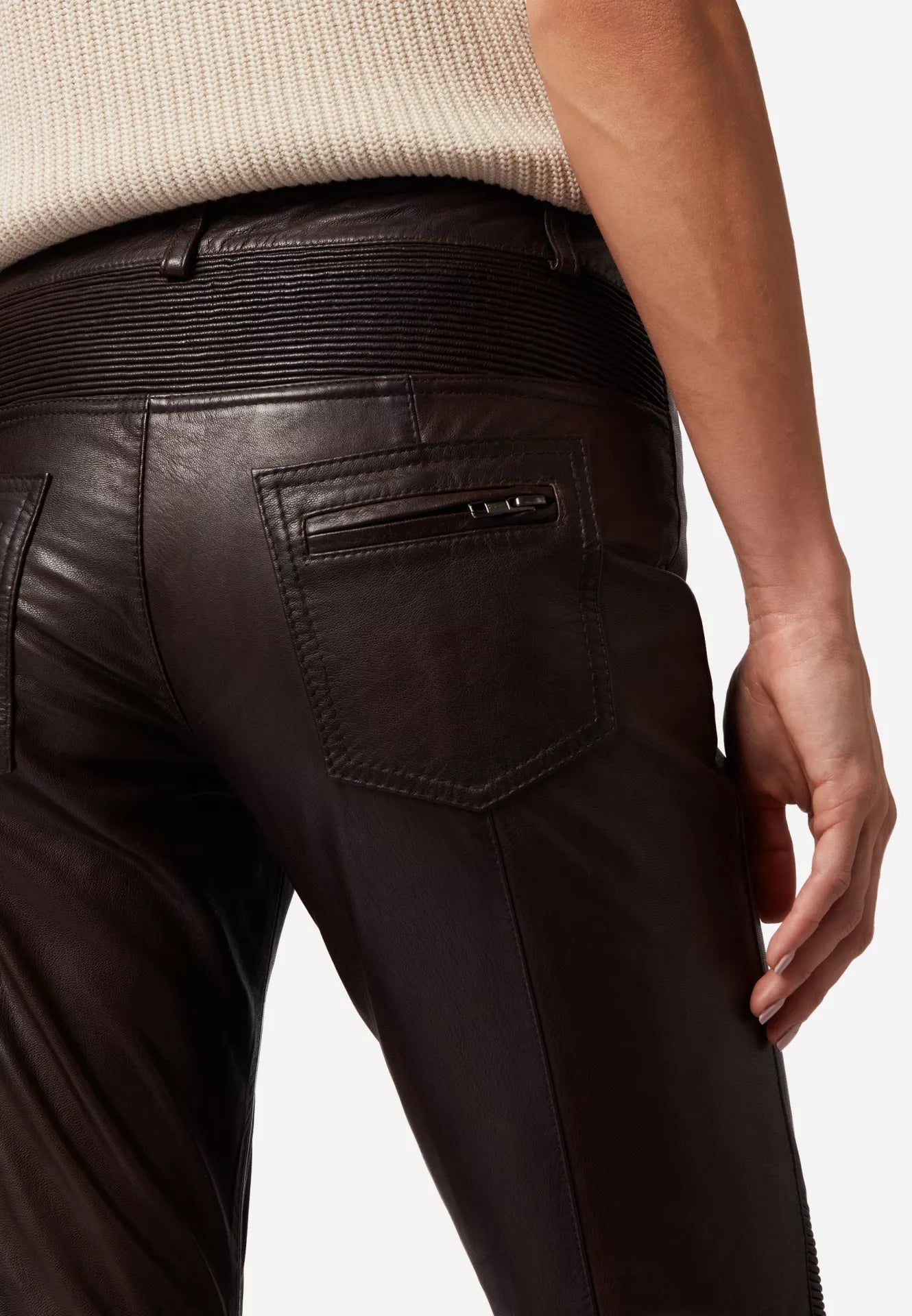 Donna Low Waist Lederjeans mit Biker-Elementen