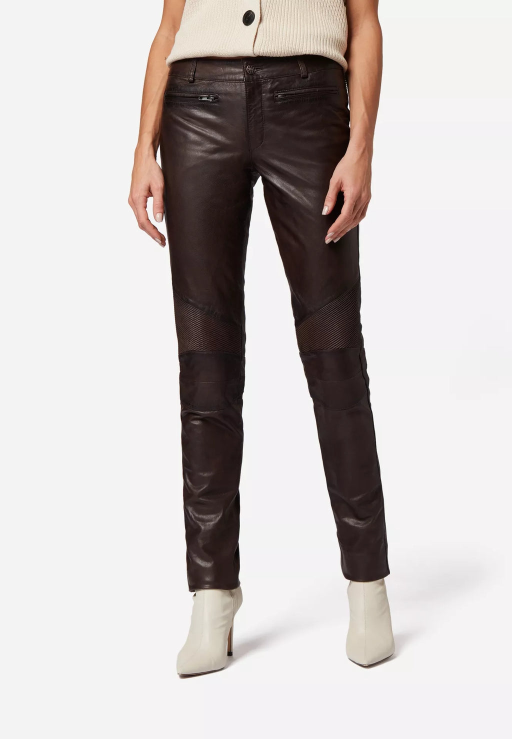 Donna Low Waist Lederjeans mit Biker-Elementen