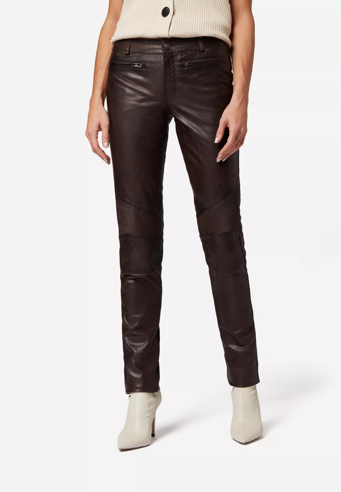 Donna Low Waist Lederjeans mit Biker-Elementen