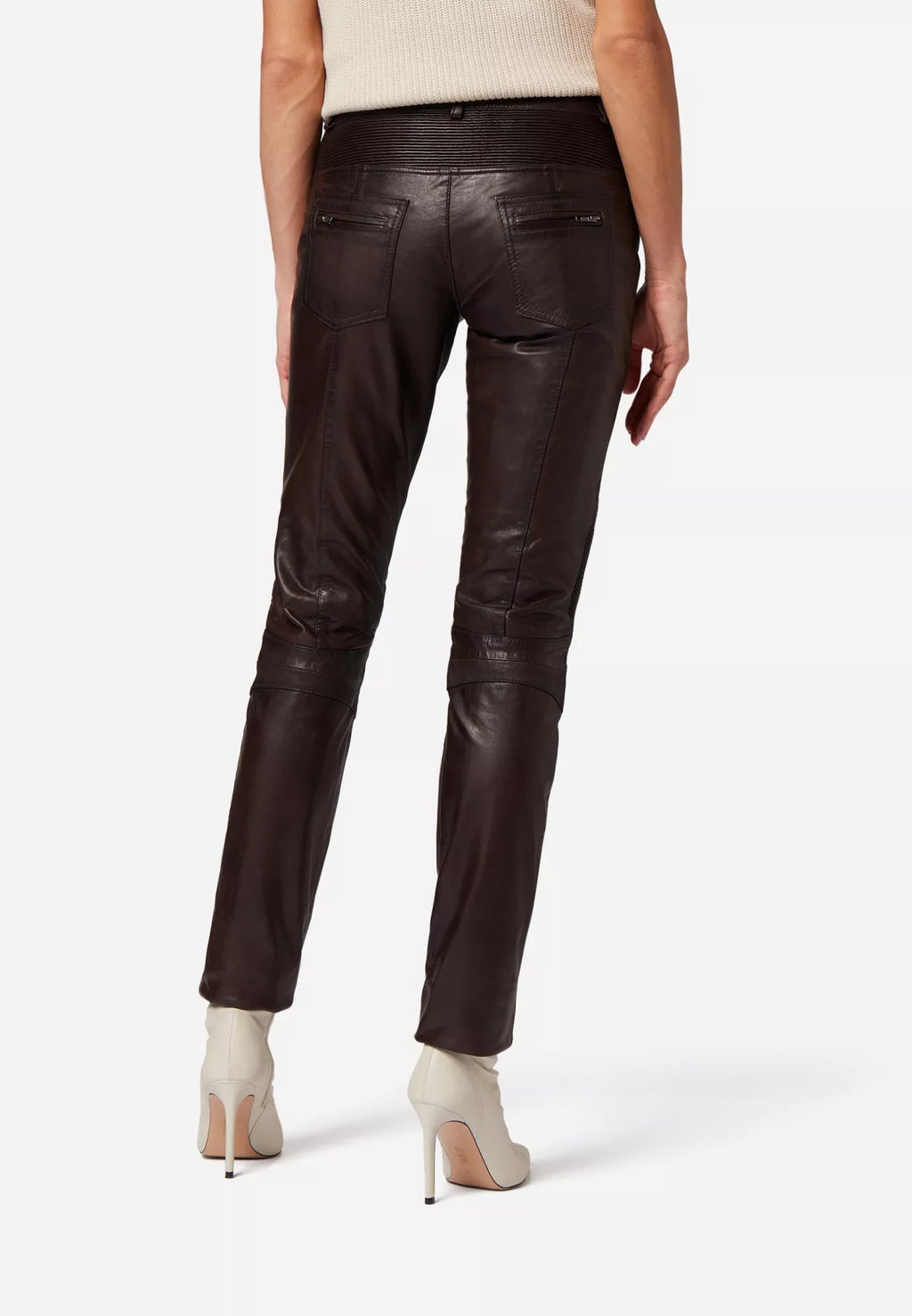 Donna Low Waist Lederjeans mit Biker-Elementen