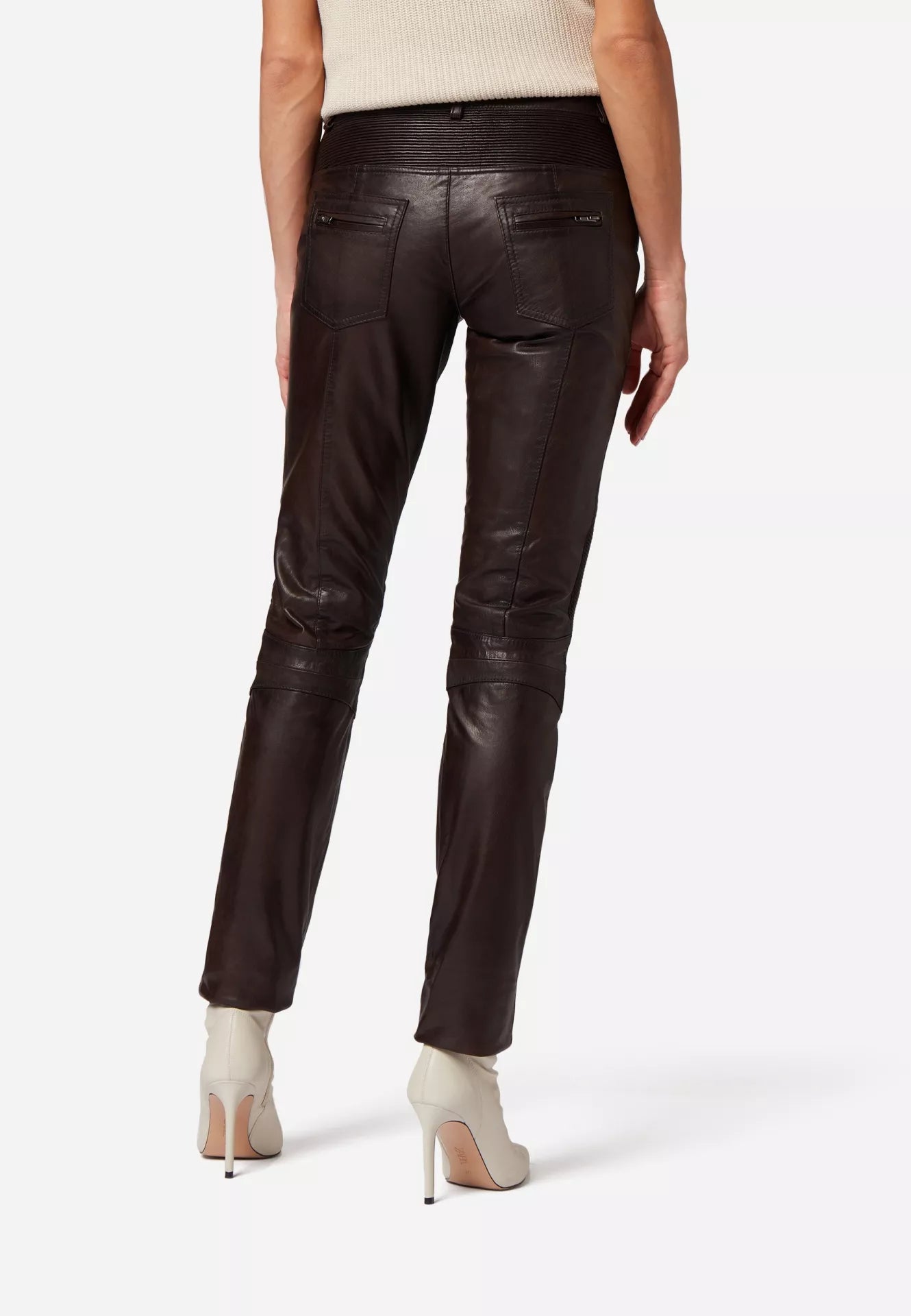 Donna Low Waist Lederjeans mit Biker-Elementen