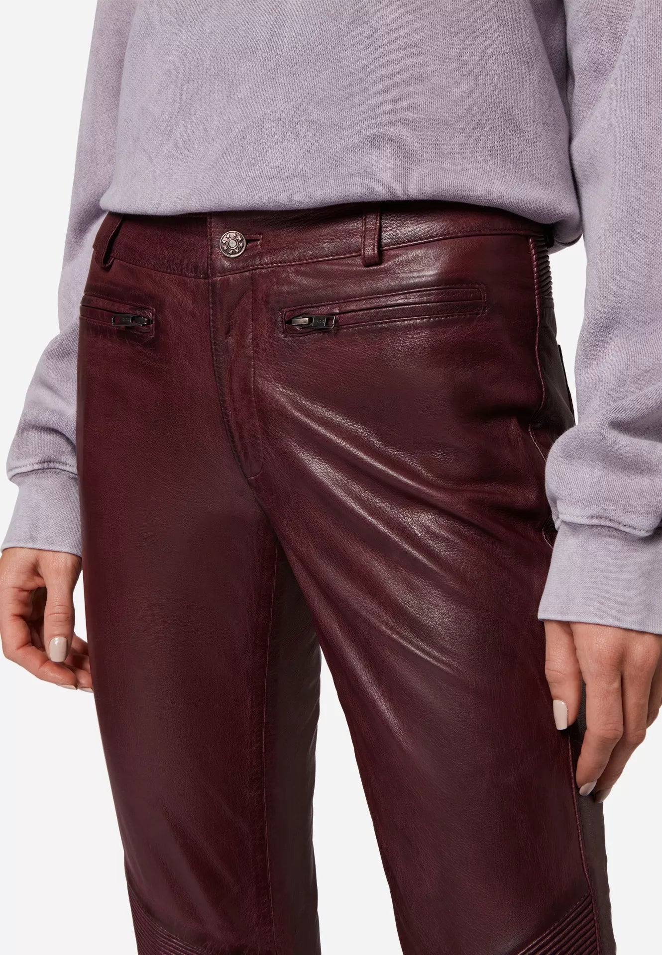 Donna Low Waist Lederjeans mit Biker-Elementen