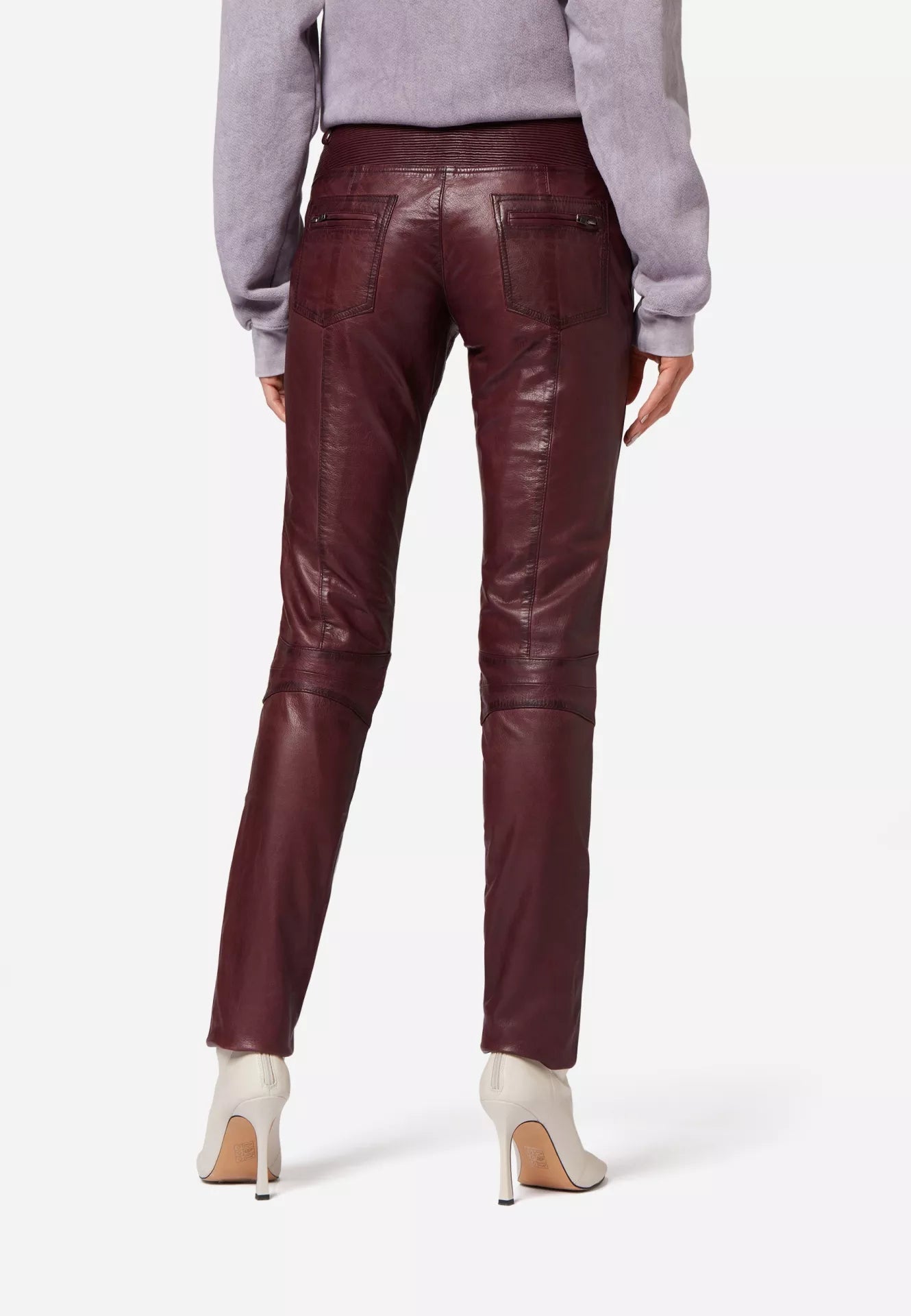Donna Low Waist Lederjeans mit Biker-Elementen
