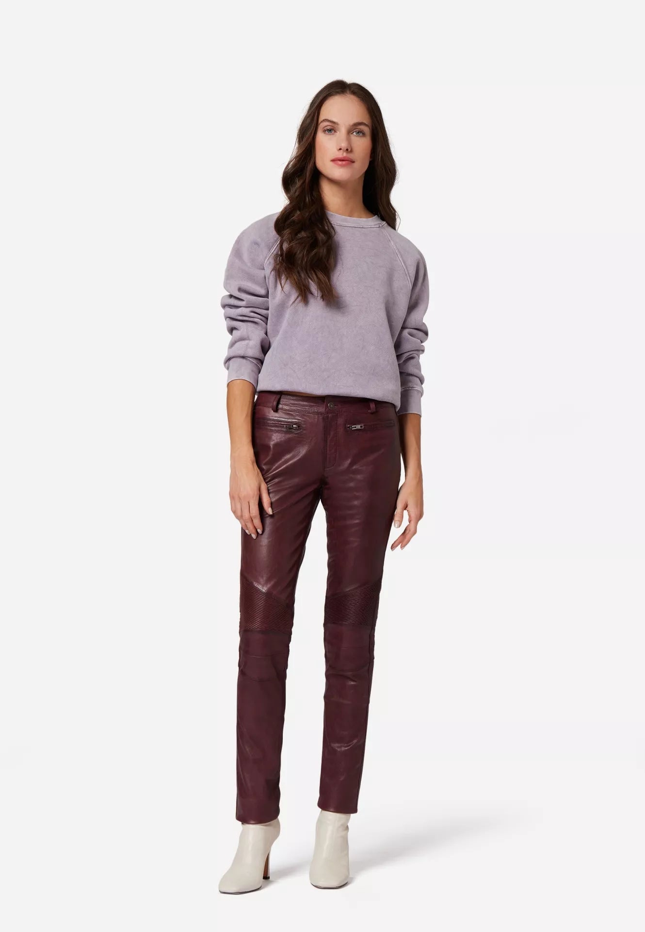 Donna Low Waist Lederjeans mit Biker-Elementen