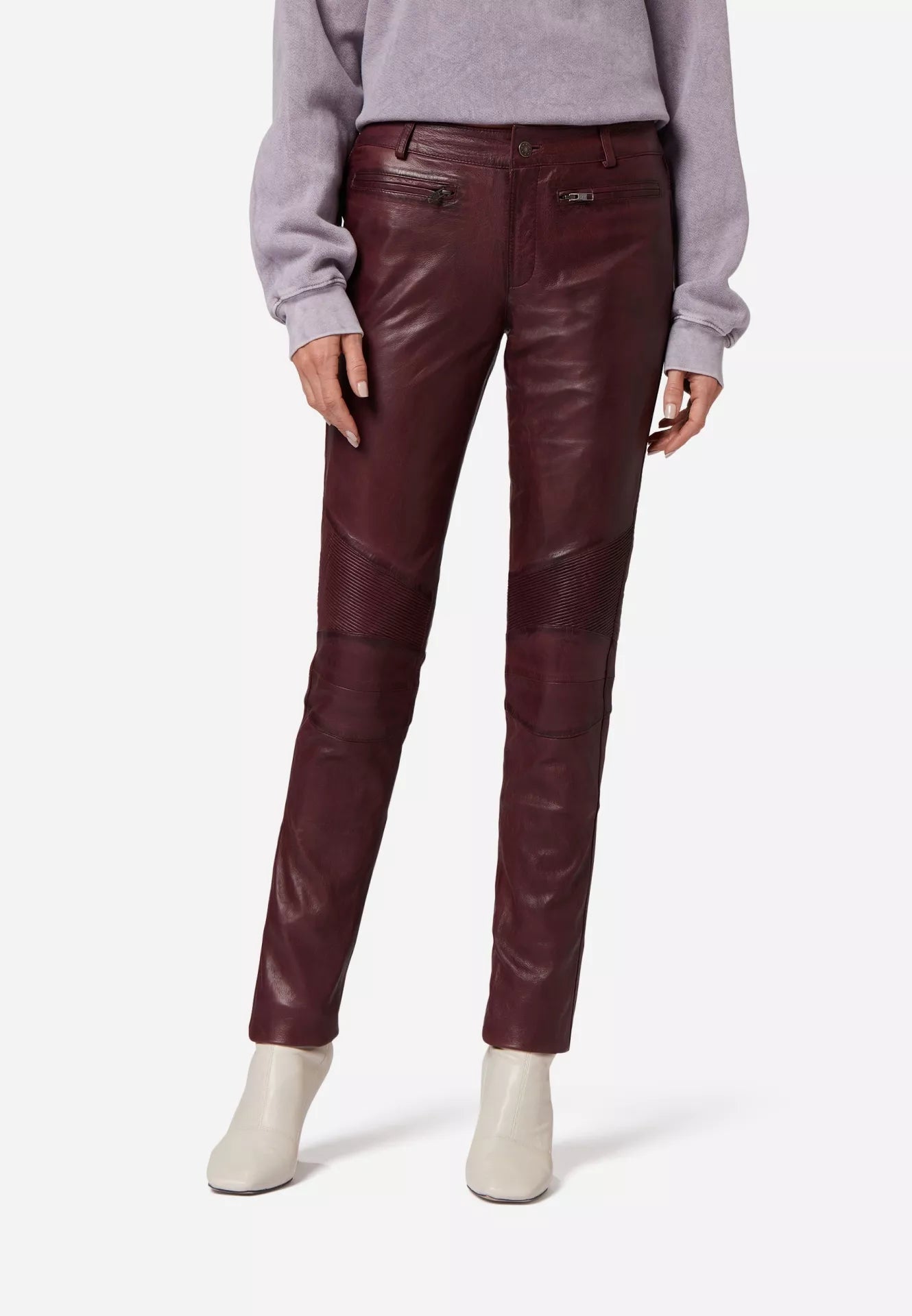Donna Low Waist Lederjeans mit Biker-Elementen
