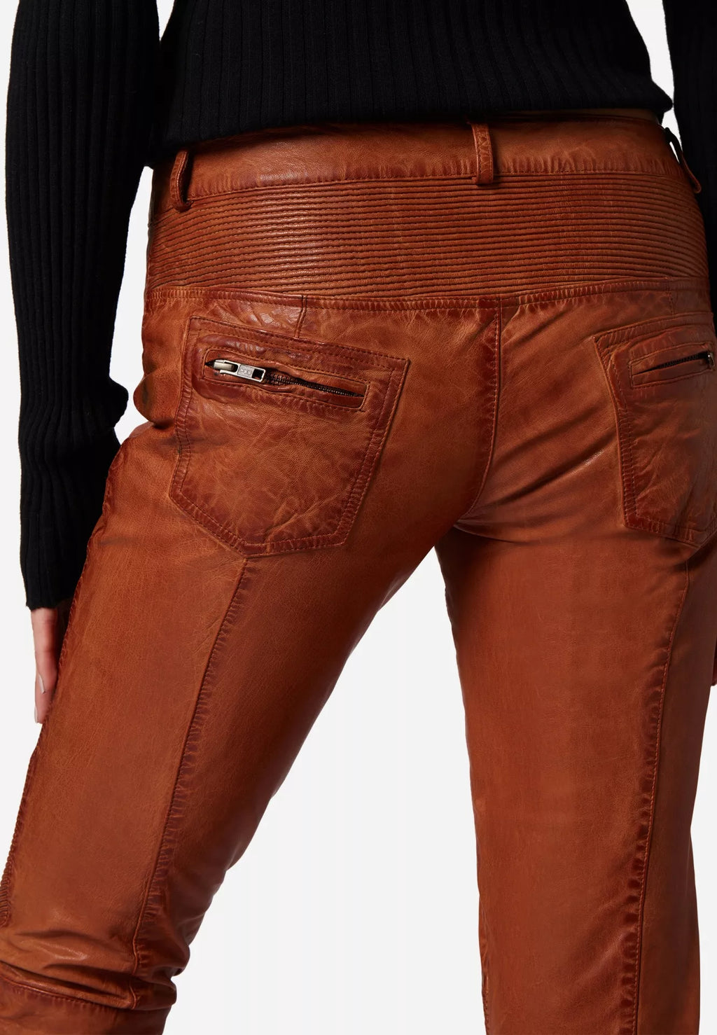Donna Low Waist Lederjeans mit Biker-Elementen