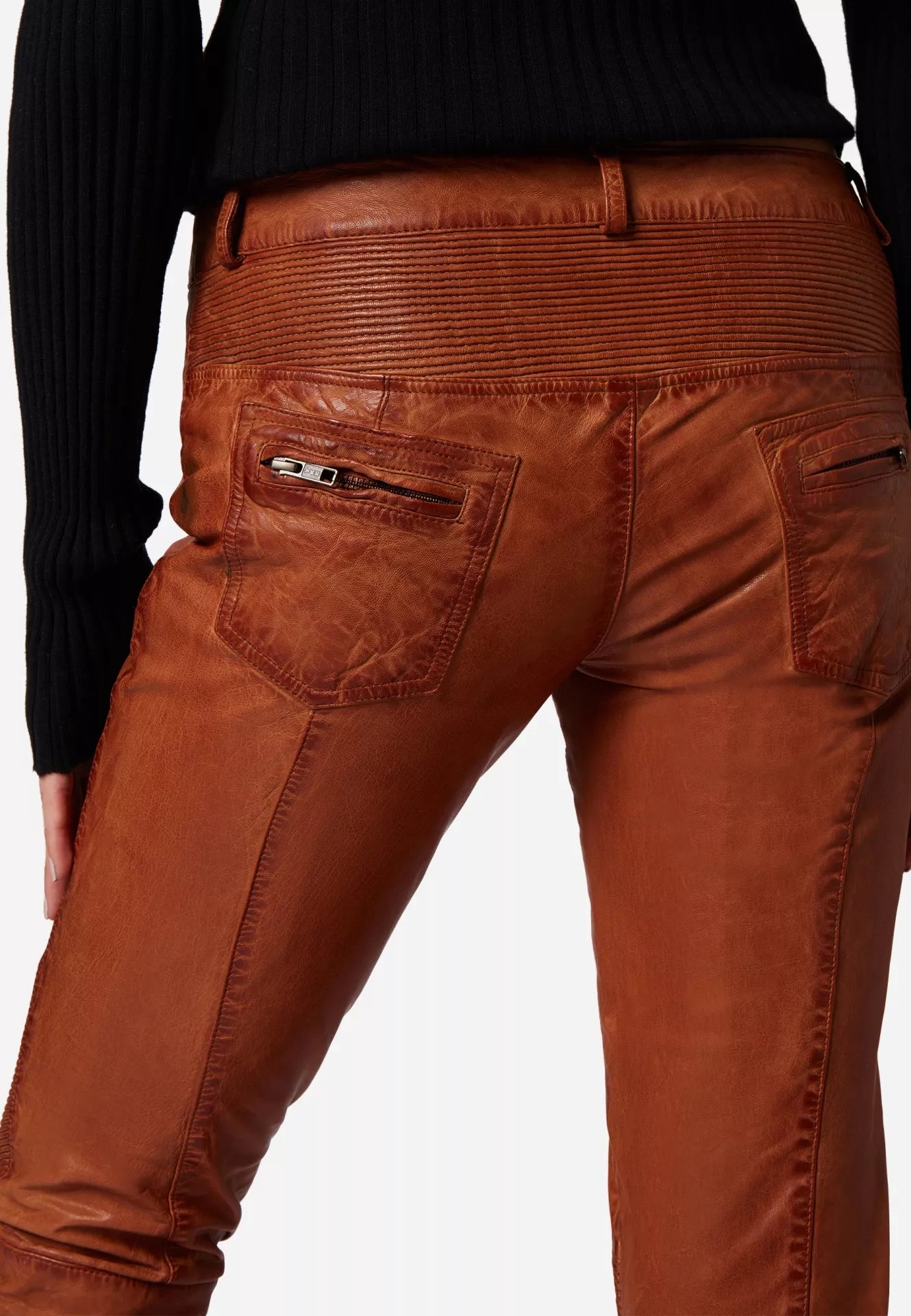 Donna Low Waist Lederjeans mit Biker-Elementen