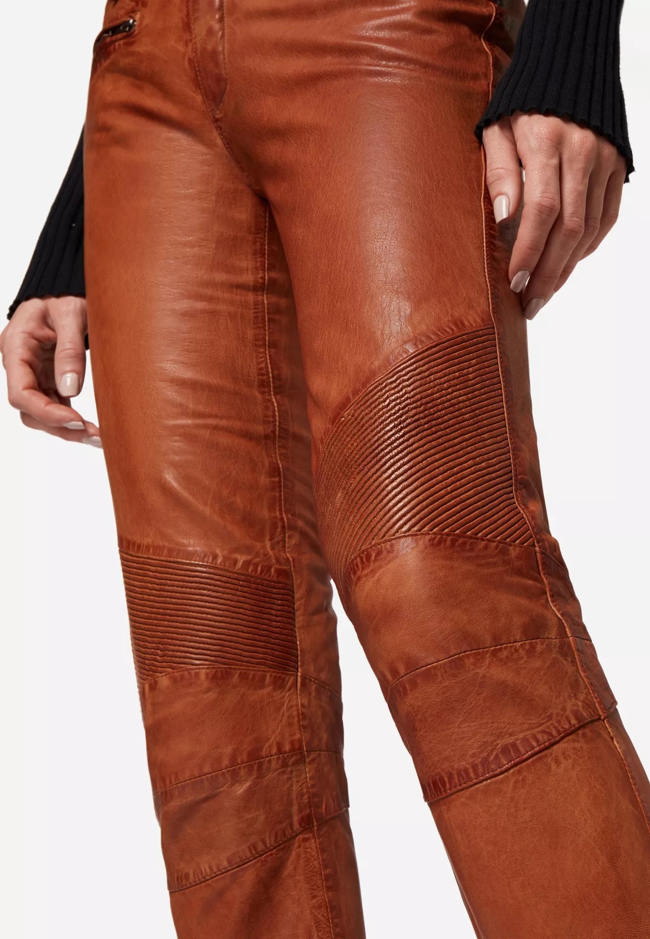 Donna Low Waist Lederjeans mit Biker-Elementen