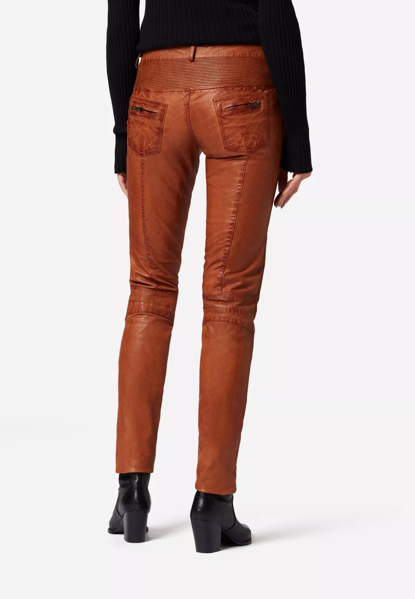 Donna Low Waist Lederjeans mit Biker-Elementen