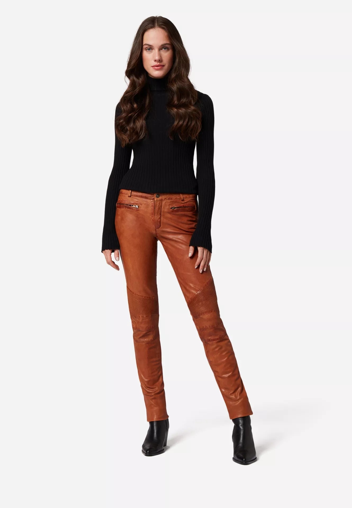 Donna Low Waist Lederjeans mit Biker-Elementen