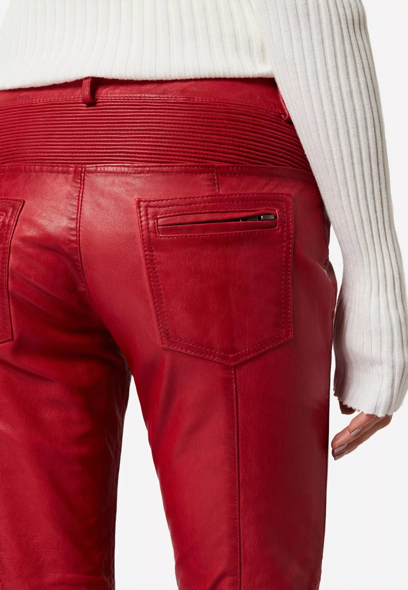 Donna Low Waist Lederjeans mit Biker-Elementen