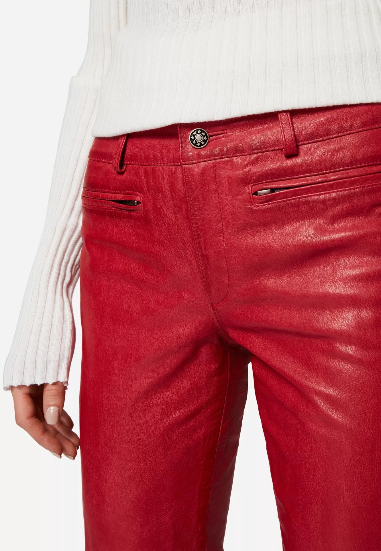 Donna Low Waist Lederjeans mit Biker-Elementen