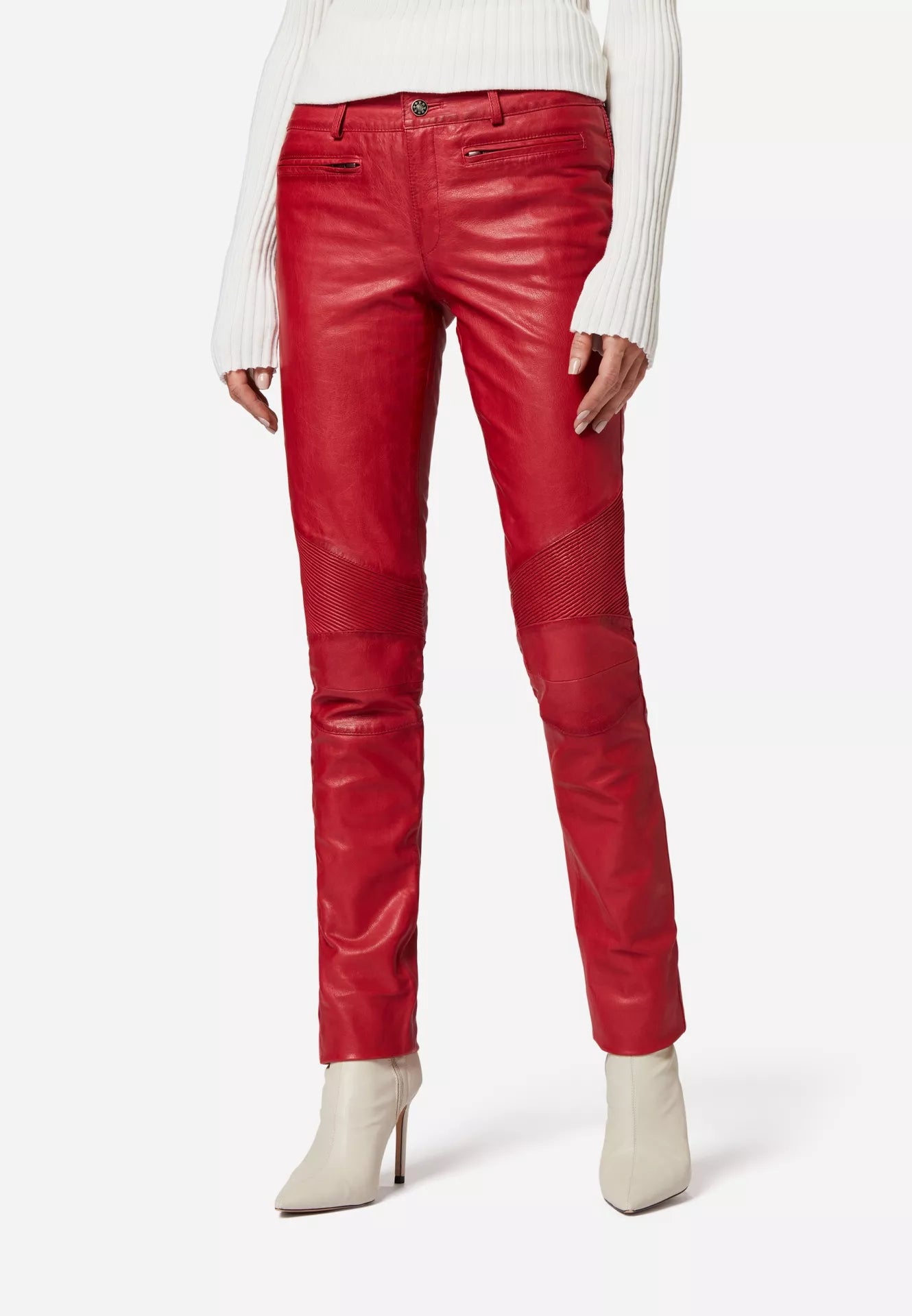 Donna Low Waist Lederjeans mit Biker-Elementen