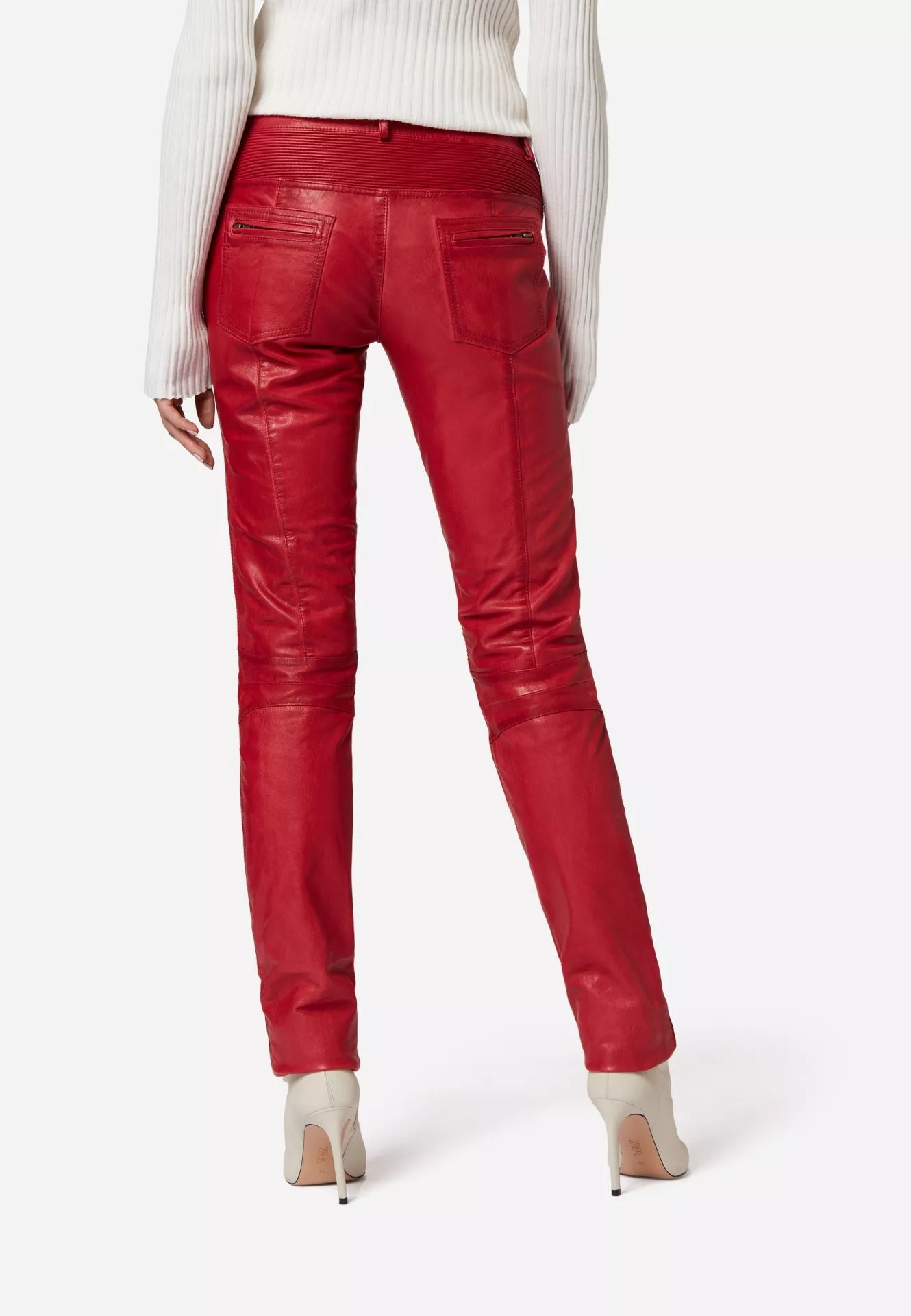 Donna Low Waist Lederjeans mit Biker-Elementen