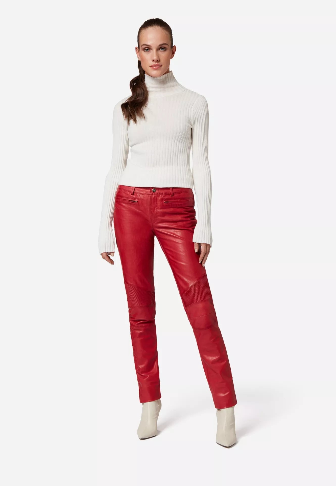 Donna Low Waist Lederjeans mit Biker-Elementen