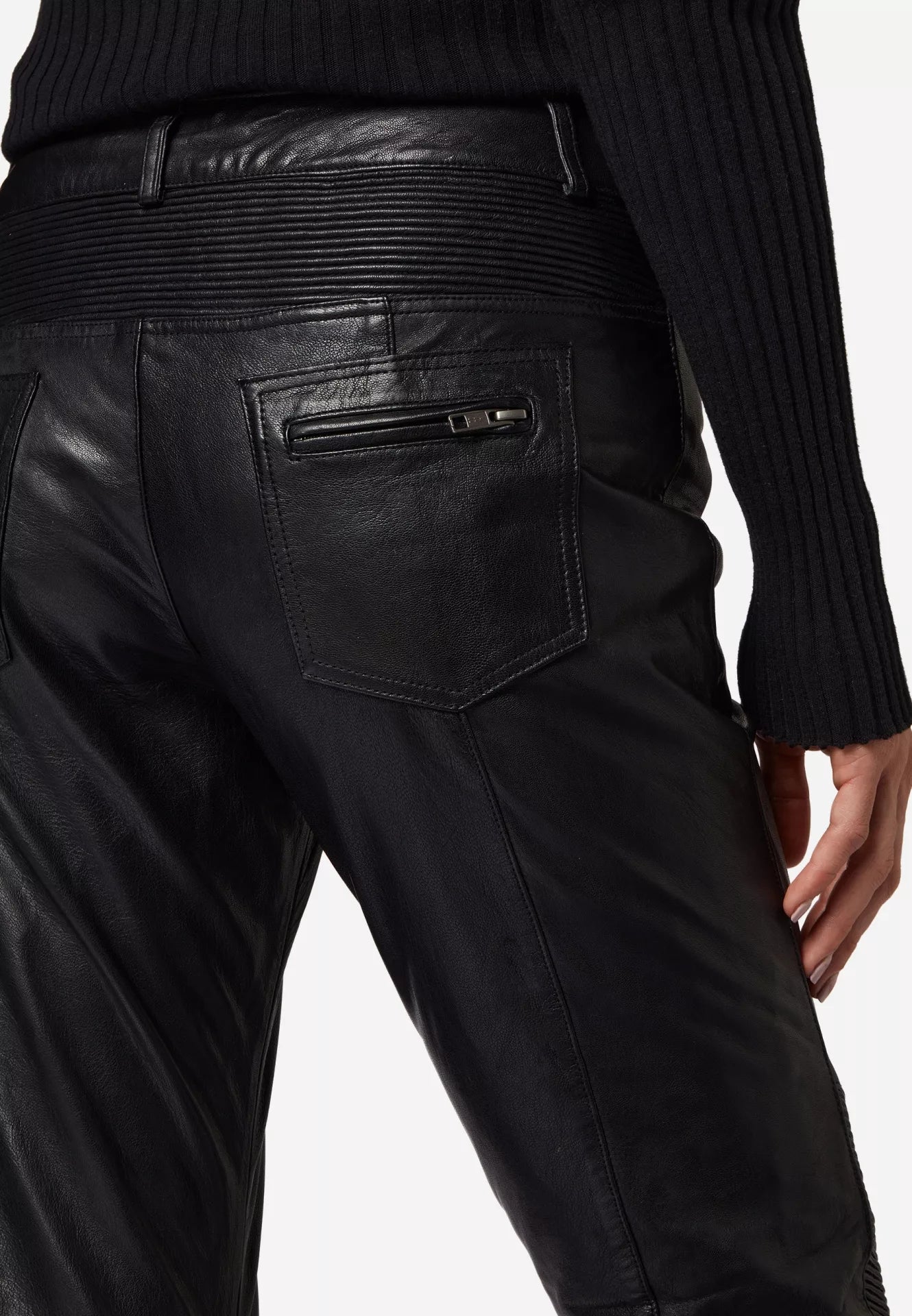 Donna Low Waist Lederjeans mit Biker-Elementen