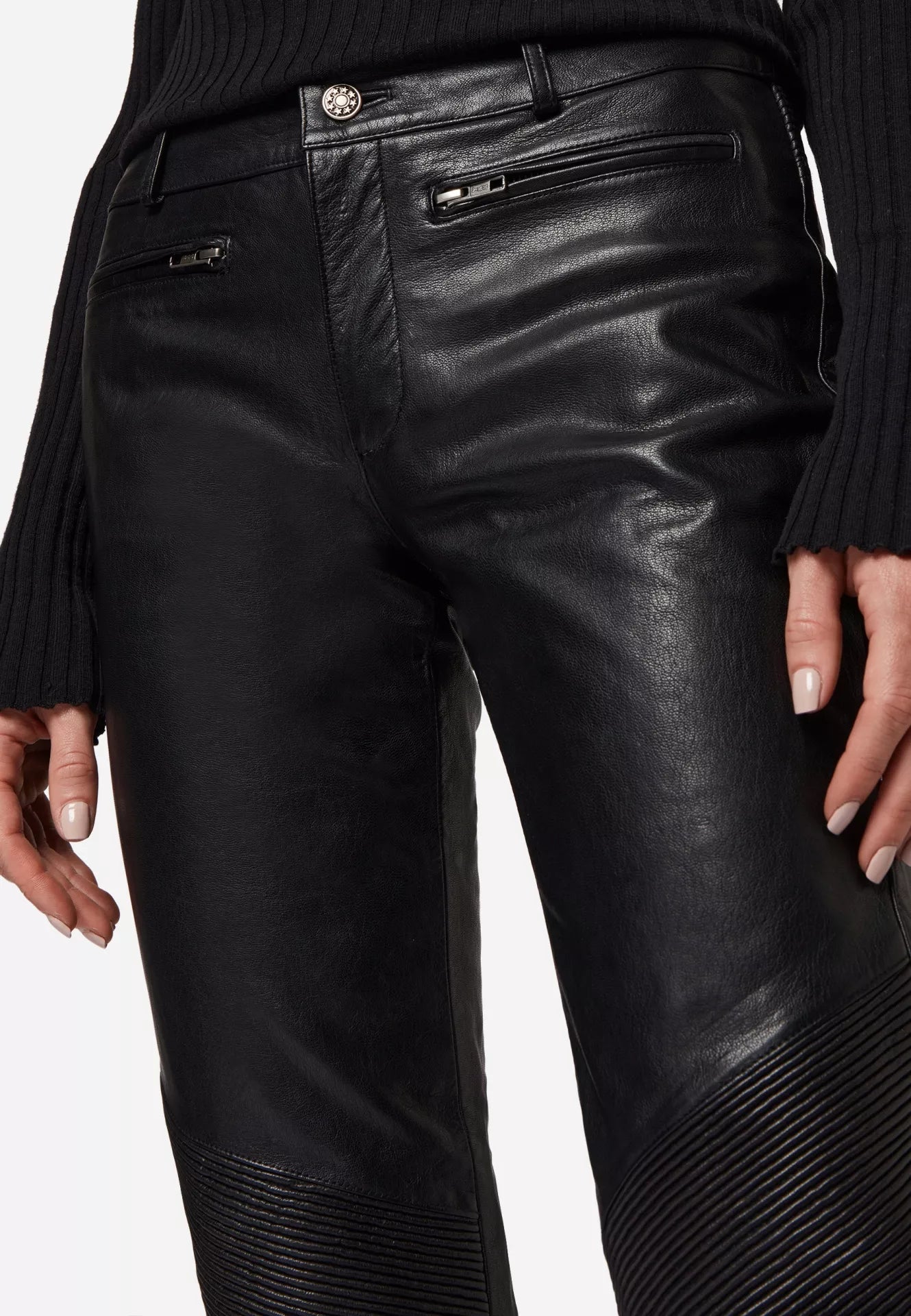 Donna Low Waist Lederjeans mit Biker-Elementen