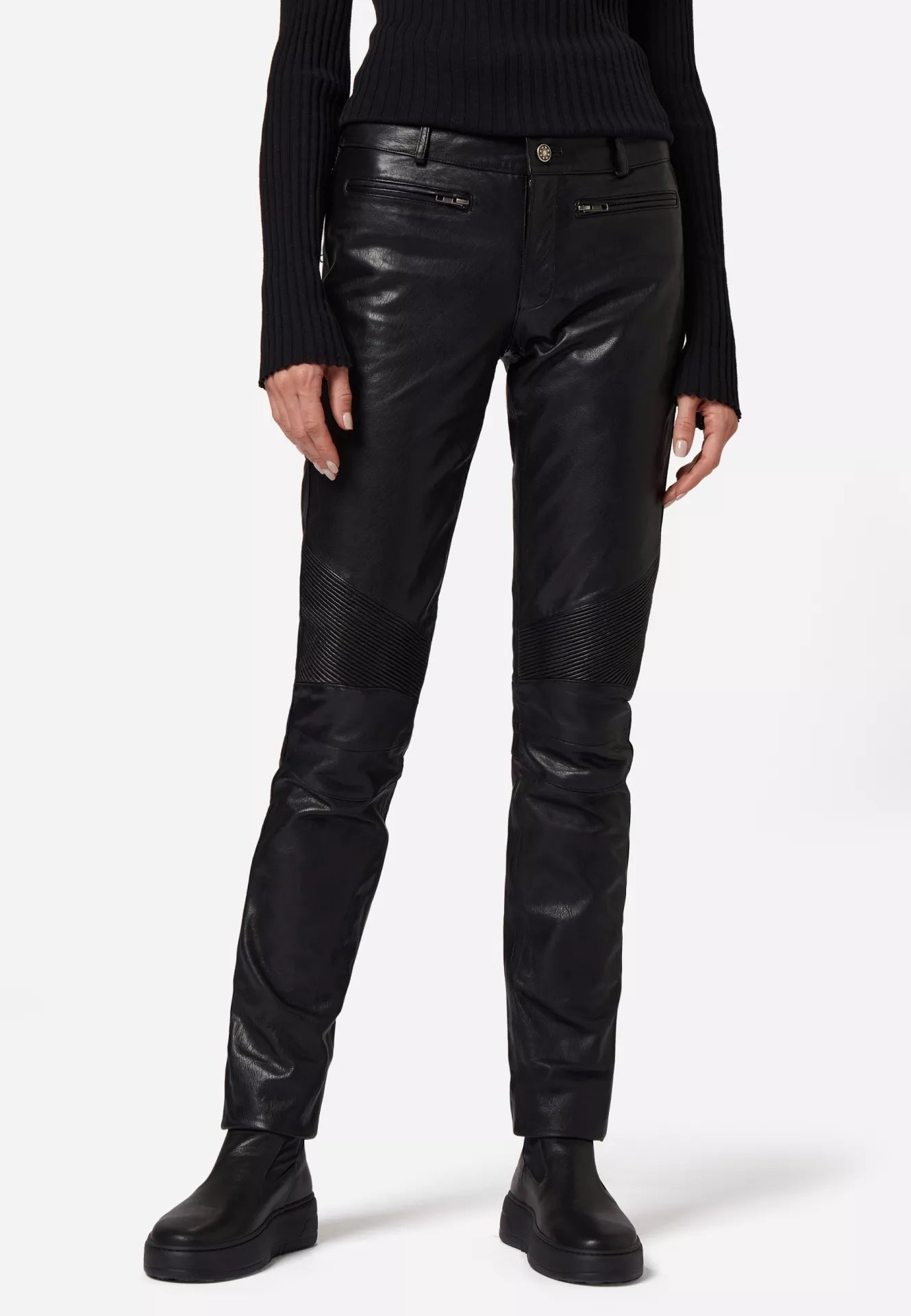 Donna Low Waist Lederjeans mit Biker-Elementen