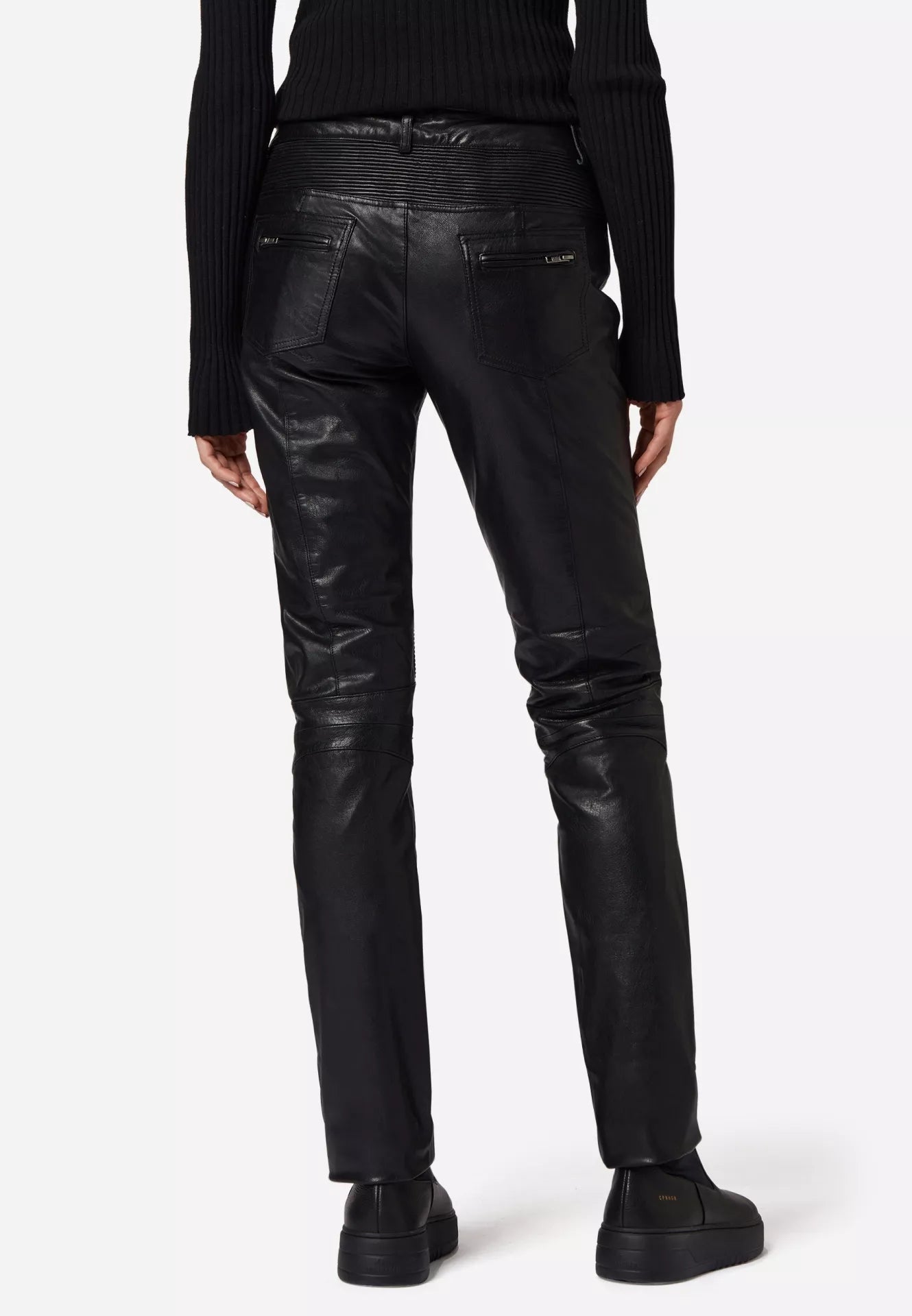 Donna Low Waist Lederjeans mit Biker-Elementen