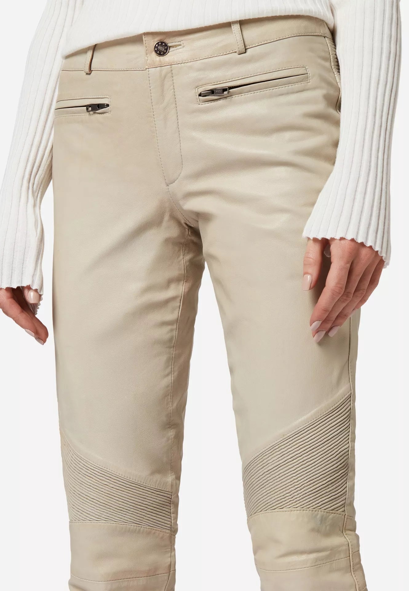 Donna Low Waist Lederjeans mit Biker-Elementen