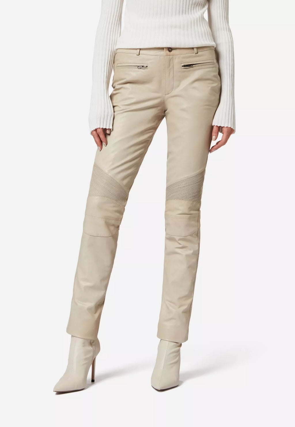 Donna Low Waist Lederjeans mit Biker-Elementen