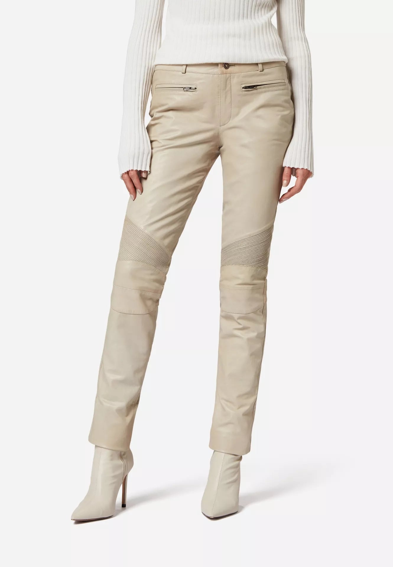 Donna Low Waist Lederjeans mit Biker-Elementen
