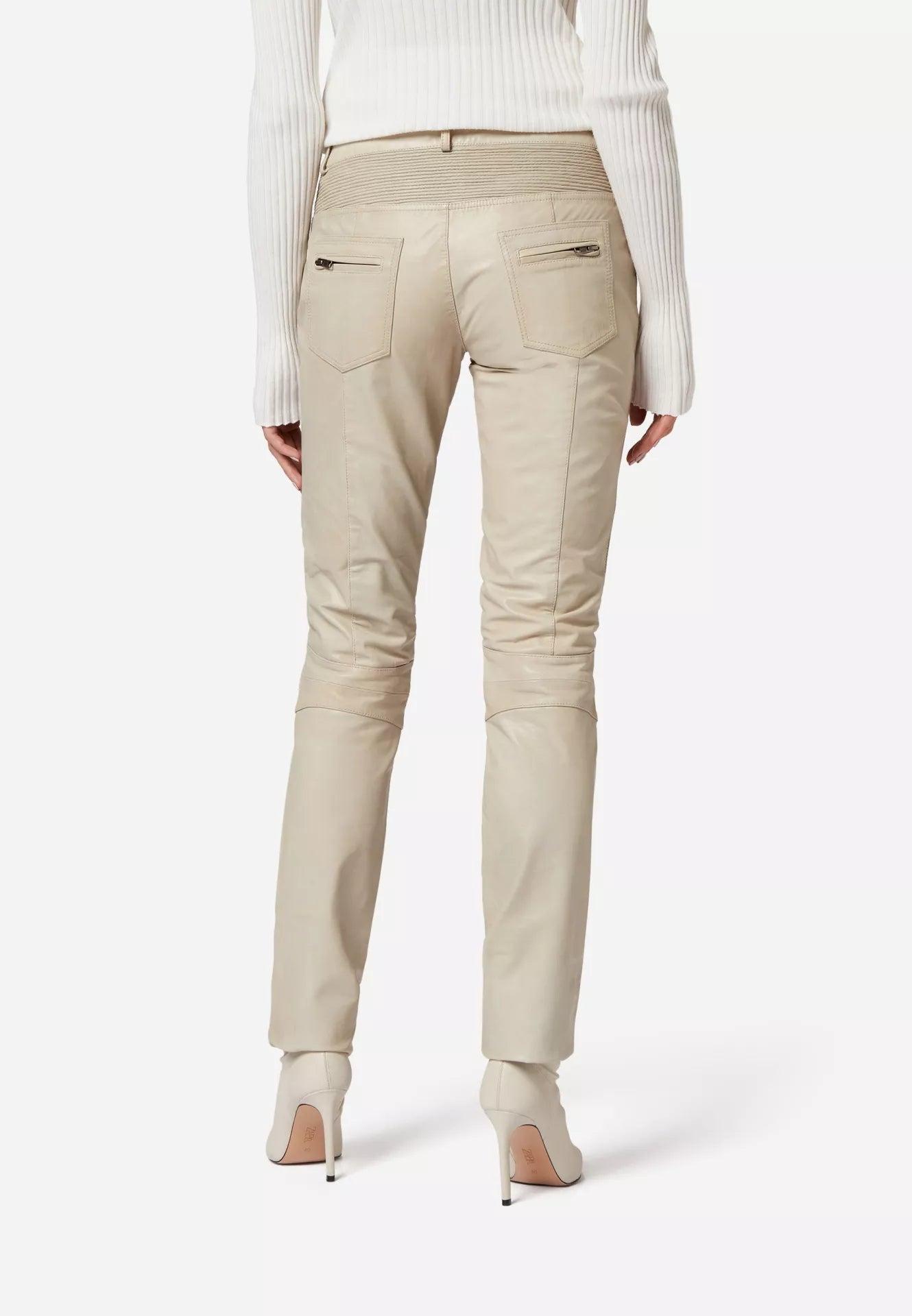 Donna Low Waist Lederjeans mit Biker-Elementen