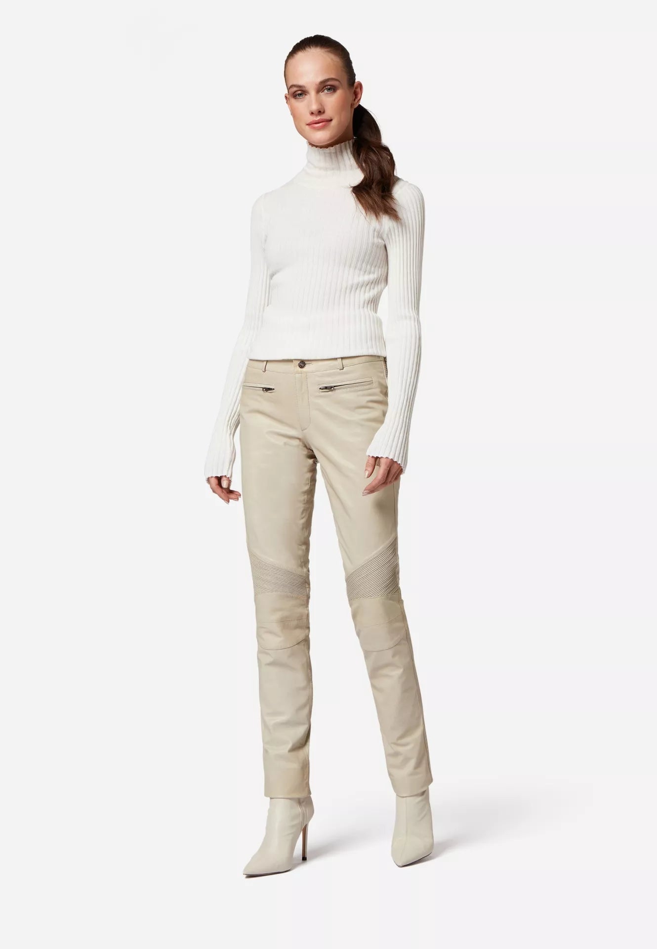 Donna Low Waist Lederjeans mit Biker-Elementen